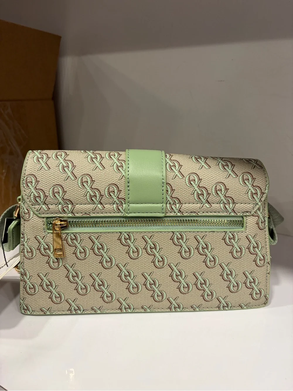 Green XOXO Monogram Crossbody Bag with Gold Accent NWT